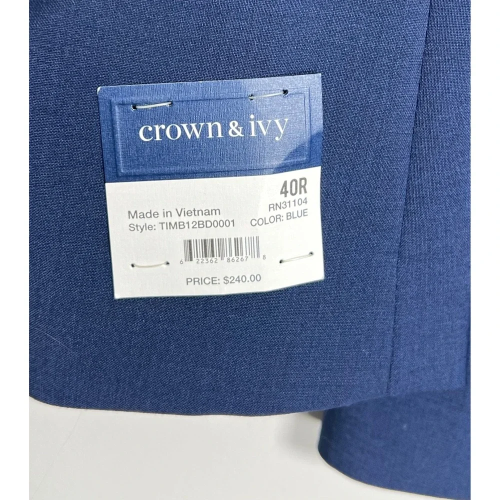 NWT Crown & Ivy Mens Blue 4-Way Flex Stretch Two Button Suit Jacket Blazer 40R